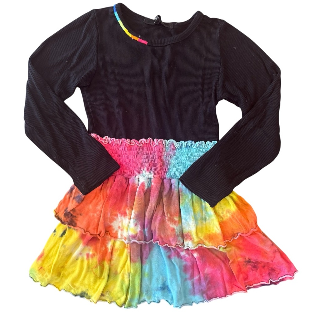 Girls Rainbow Tie-Dye Dress | Size 6X | Long Sleeve FBZ | Jersey Skirt